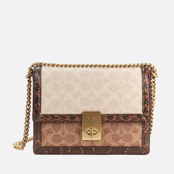 Coach Hutton Shoulder Bag In Blocked Signature Canvas With Snakeskin Detail - Picture 15 of 15
